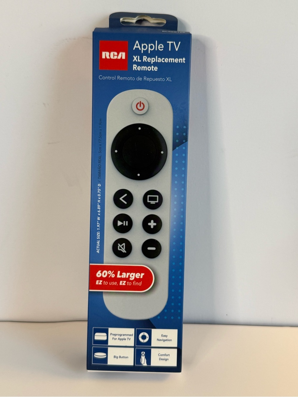 RCA Apple TV XL Replacement Remote RCRBB16B Big Button Preprogrammed